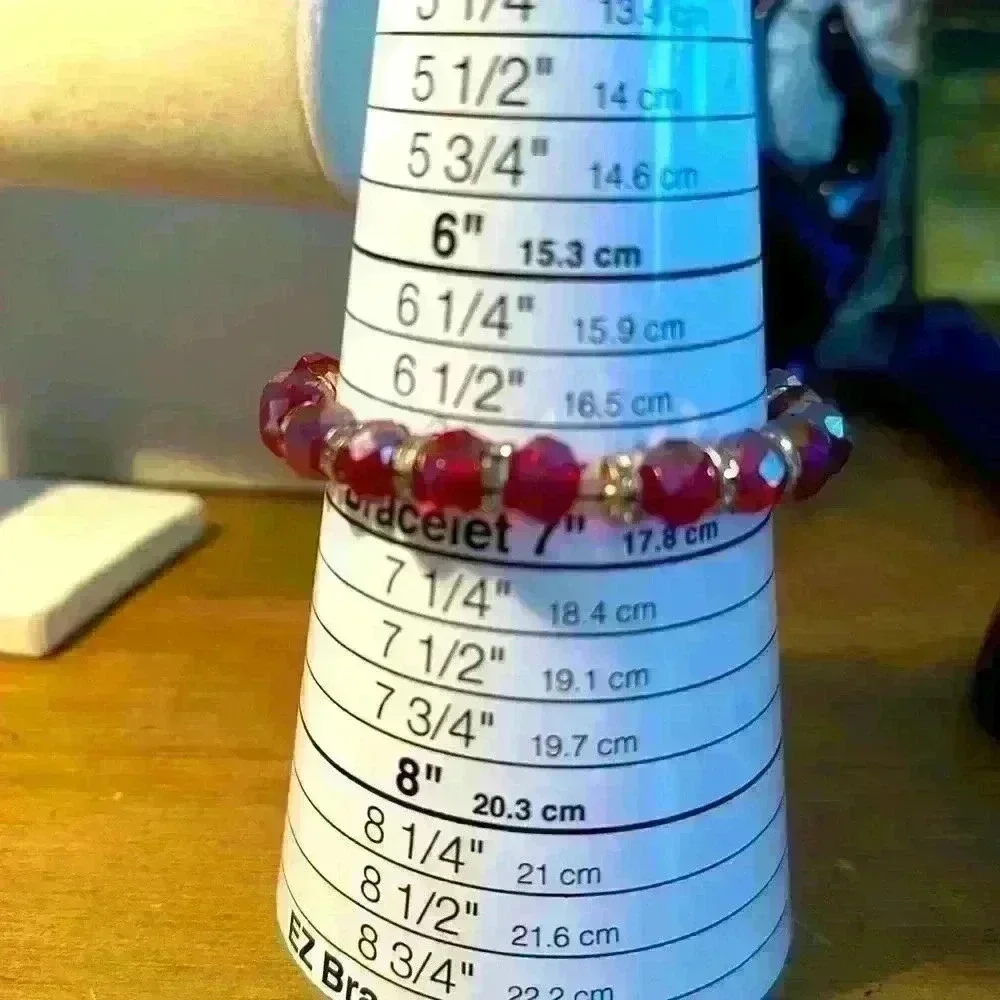 Vintage Stretch Red Glass Beads with Rhinestones